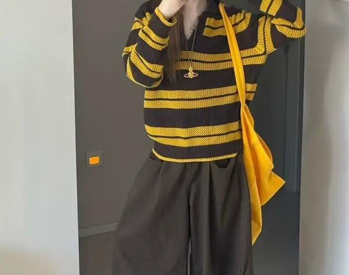 Pull tricoté rayé à manches longues pour femme