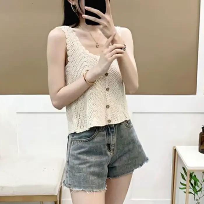 Gilet d'été sans manches en Crochet pour femmes