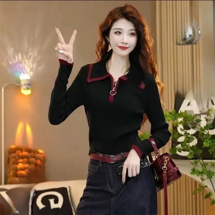 Pull en tricot à revers avec fermeture éclair pour femme