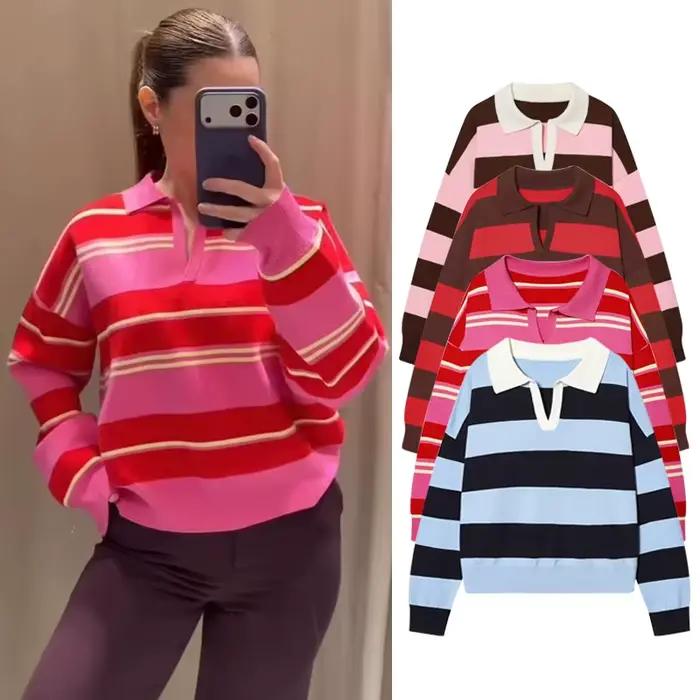 Nouveau Pull-Over Chic en Maille Rayée pour Femme Printemps 2026 – Tendance Jeune