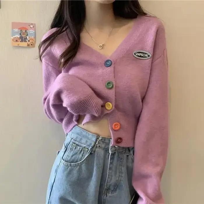 Cardigan Kawaii RankSweet Femme Style Bureau Dame Design Coloré Occasionnels Automne Hiver