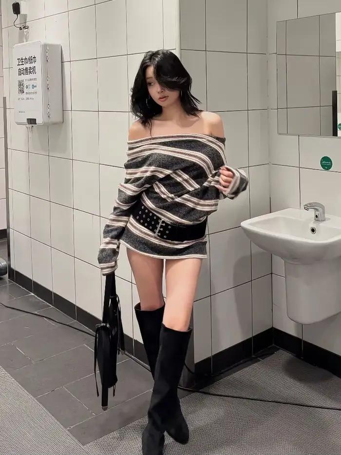 Haut rayé bywindto à épaules dénudées avec ceinture ourlet asymétrique pour femmes styles modernes et élégants occasions spéciales