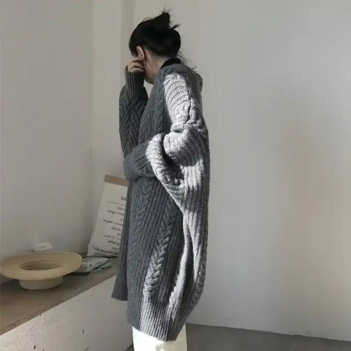 Cardigan femme ample col en V en coton polyester acétate pour automne hiver style coréen Harajuku occasions spéciales