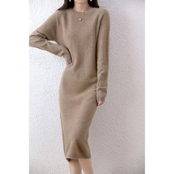 Pull en cachemire robes tricotées 100% laine mérinos femmes hiver femme pulls élégants robe automne décontracté jupes à manches longues