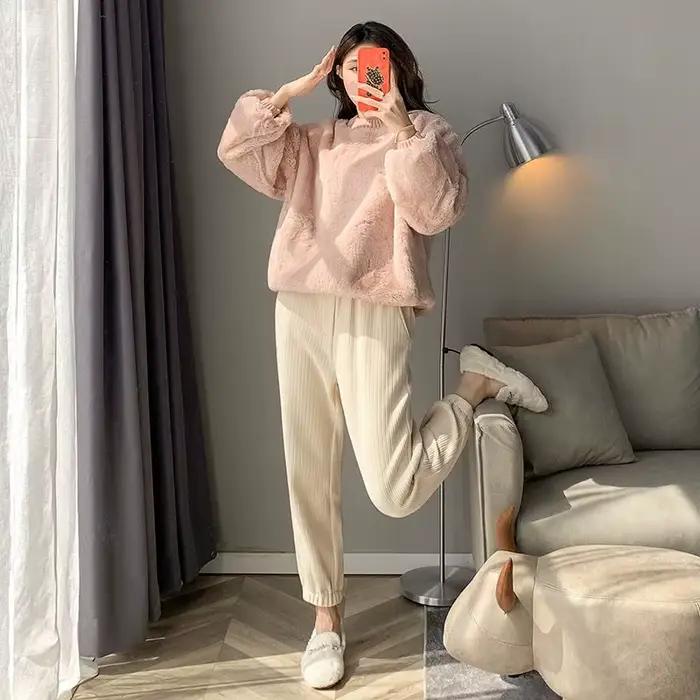 Pull en coton et polyester rose décontracté avec capuche pour femmes automne hiver