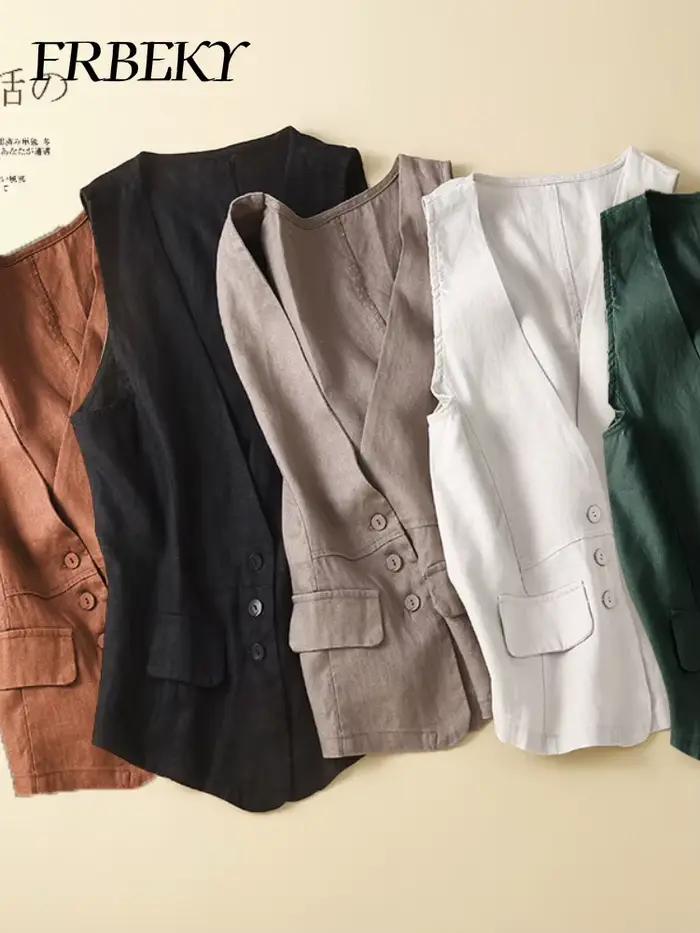 Glafor-Veste en Coton et Lin pour Femme