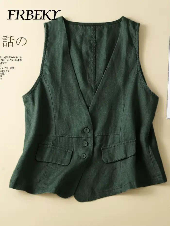 Glafor-Veste en Coton et Lin pour Femme