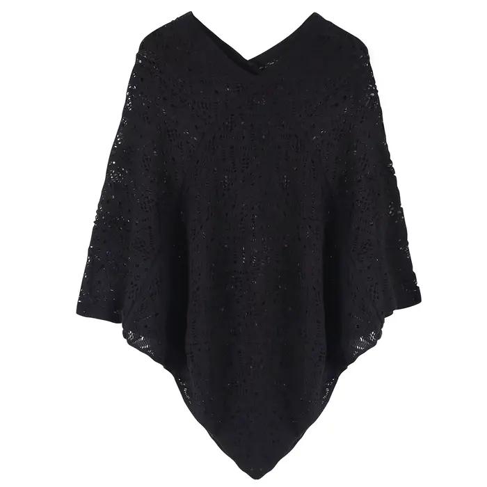 Livraison directe nouvelle mode femme Poncho mince pull femmes couleur unie rayure Cardigans grande taille