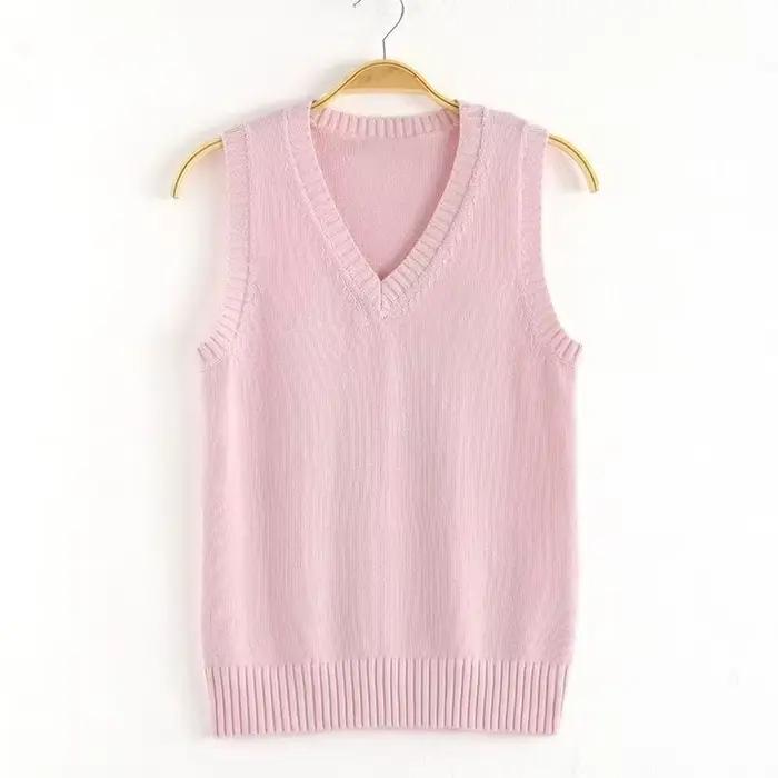 Pull gilet sans manches pour femmes en polyester, style préppy, décontracté et élégant pour les saisons froides