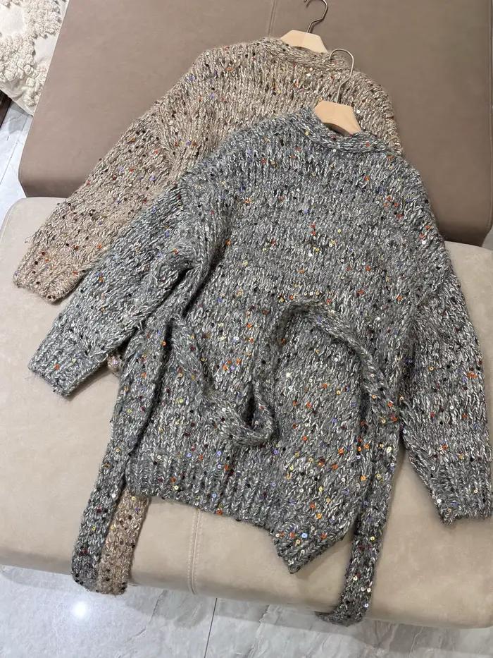 Cardigan en tricot à paillettes colorées scintillantes
