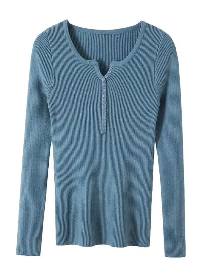 Pull à col en V et boutons pour femme