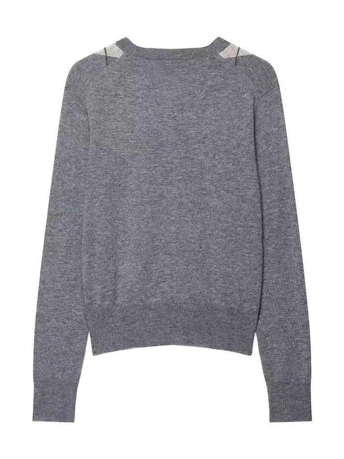 Cardigan Gris à Carreaux Irreguliers Femme Mode Décontractée Nouvelle Collection Automne Occasions Spéciales