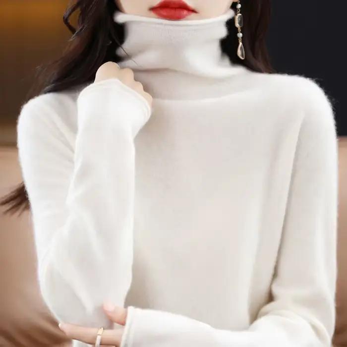 Pull à col roulé en laine mérinos pour femme
