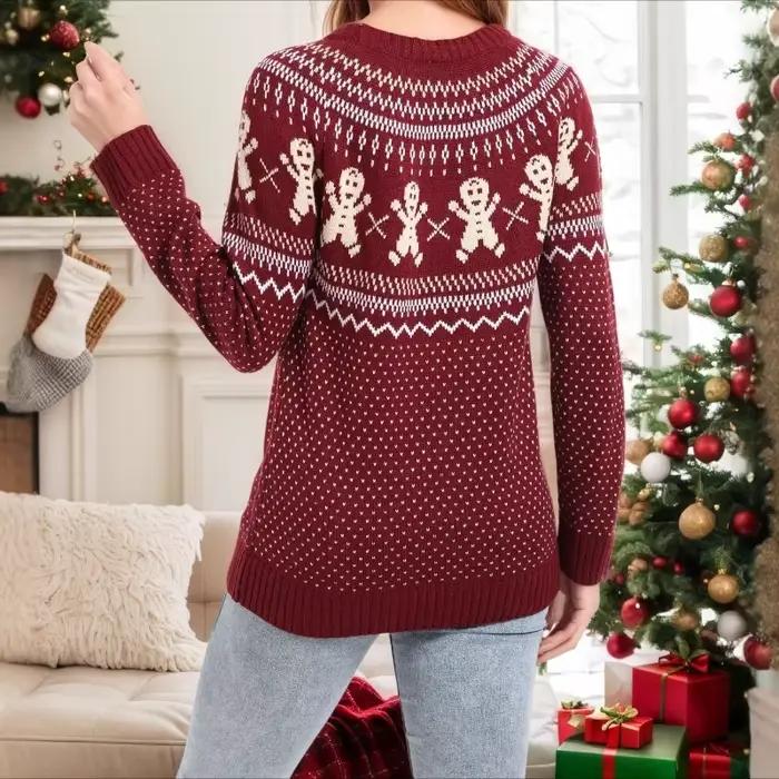 2025 automne et hiver pull de noël en vrac tricoté à pois flocon de neige dessin animé femmes