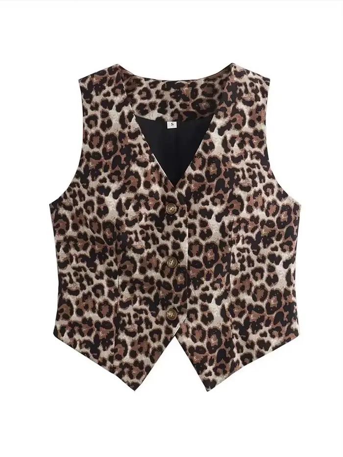 Gilet femme 2025 mode léopard été col en v simple boutonnage