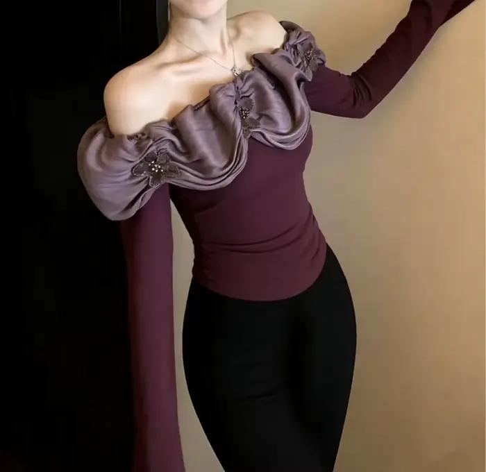 Pull noir asymétrique à une épaule pour femme