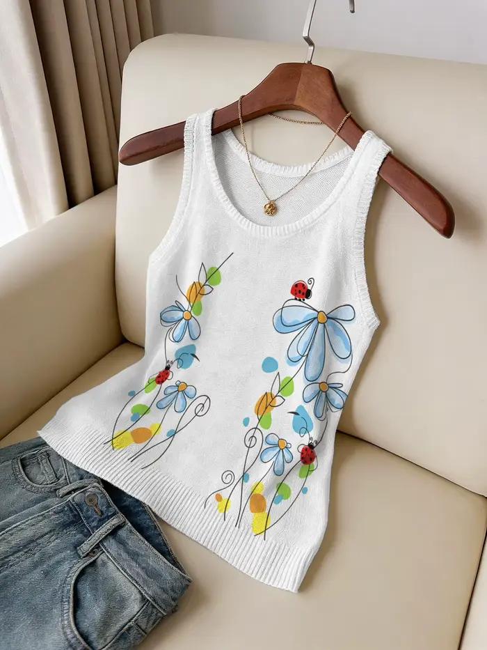 Gilet d'été en tricot pour femme avec motif floral vintage
