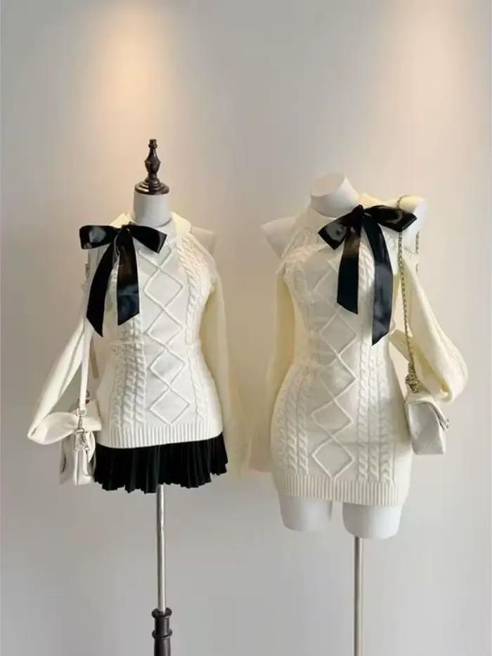 Kawaii – robe pull à épaules dénudées pour femme