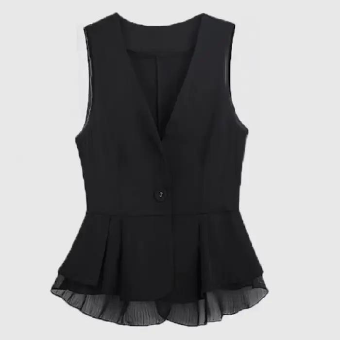 Gilet Cardigan élégant en maille à volants pour femme, manteau de costume ajusté avec fermeture à bouton unique, couleur unie