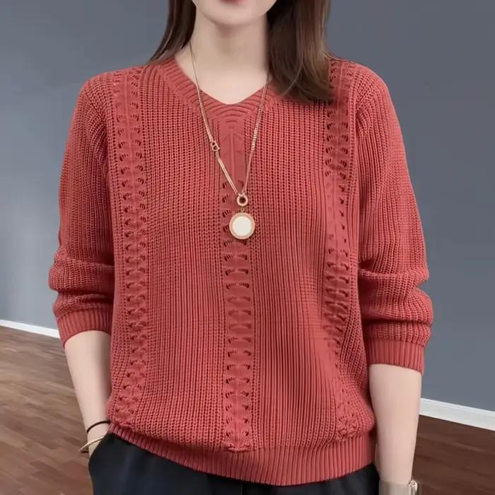 Pull en polyester à col en V pour femme, style moderne et confortable pour l'automne et l'hiver