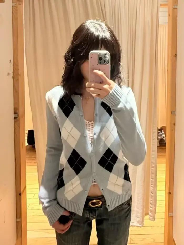 Pull jacquard boutonné femme automne hiver décontracté préppy style coton élasthanneOptionsResolver