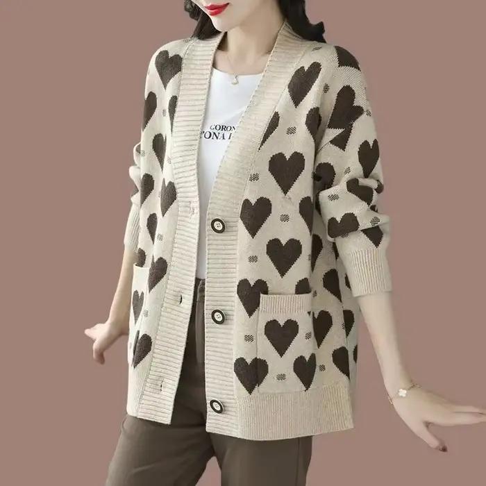 Cardigan femme hiver 2025 vintage patchwork col en V coupe ample polyester acétate automne noir bleu ciel vert armée occassions spéciales