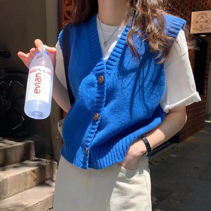 Chandail en tricot court Kawaii bleu Style Preppy pour femmes confortable et élégant pour automne hiver à offrir occasions spéciales