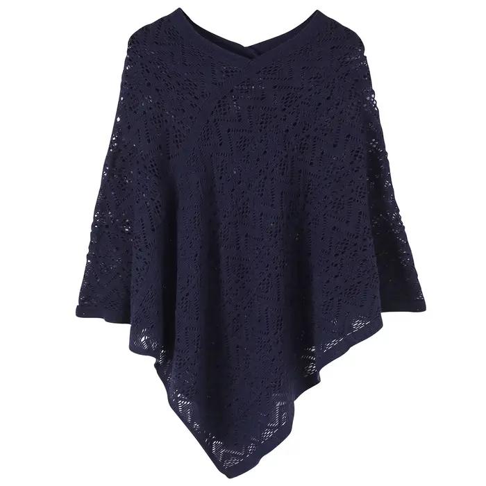 Livraison directe nouvelle mode femme Poncho mince pull femmes couleur unie rayure Cardigans grande taille