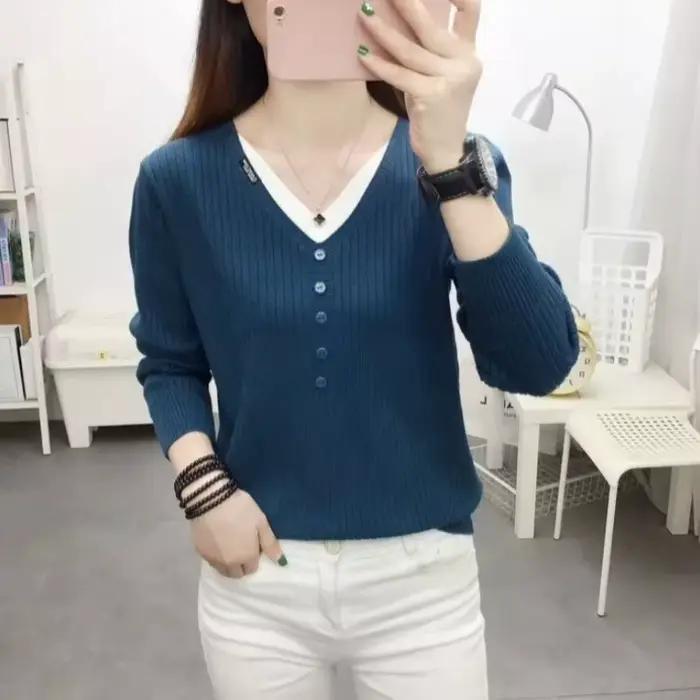 Pull en tricot ample col en V style Y2K pour femmes automne hiver sorties nocturnes travail confortable