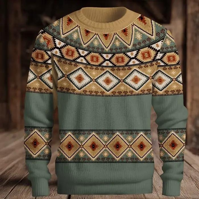 Pull renne imprimé en polyester pour homme, basique et élégant, idéal pour Noël et autres occasions festives