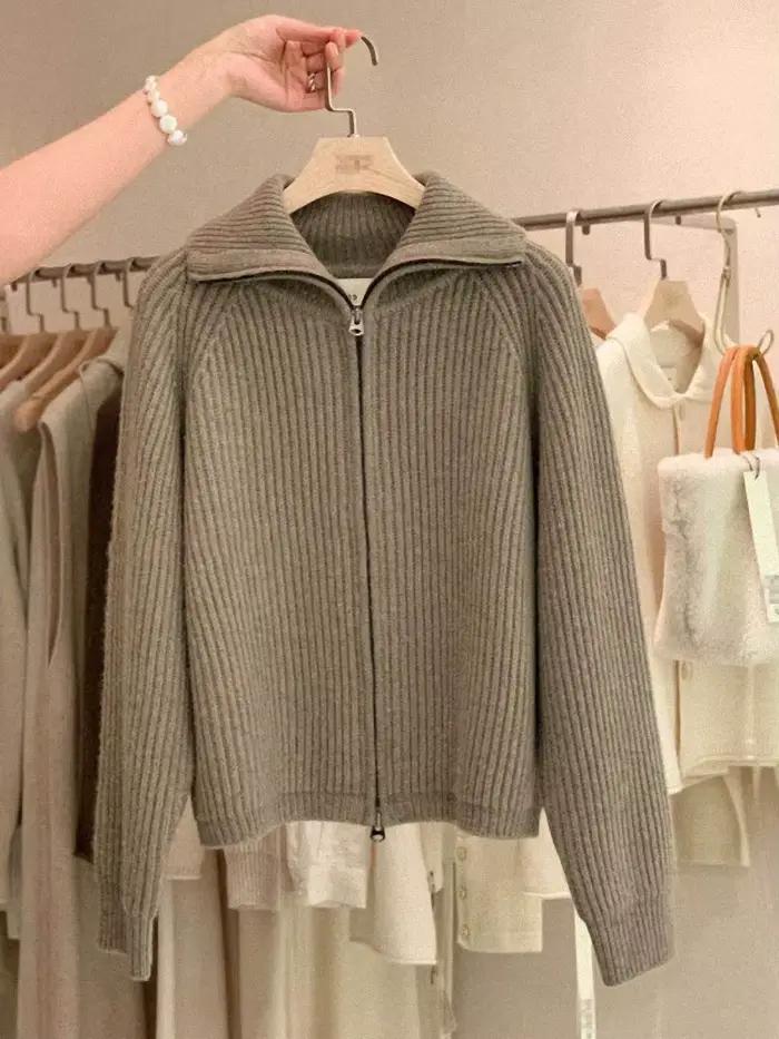 Cardigan 100% pur cachemire avec fermeture éclair pour femme