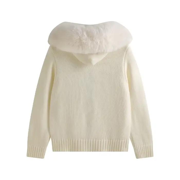 Nouveau 2025 hiver pull manteau femmes à capuche Cardigan col de fourrure