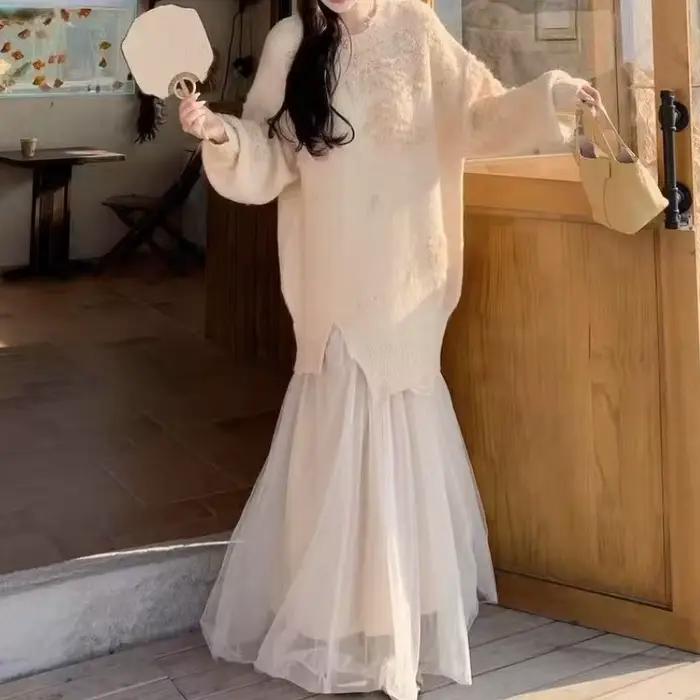 Robe en maille épissée tricotée avancée pour femmes