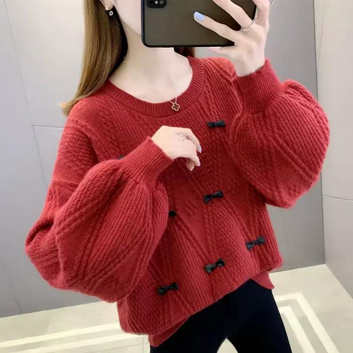 Coquette rose femme pull basique offre spéciale hiver lumière 2025 nouveaux vêtements en tricot automne col rond chandails tricotés pour les femmes
