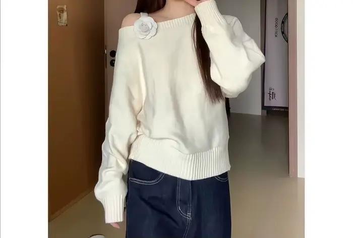 Pull-over en tricot asymétrique à une épaule, ample et original, pour femme