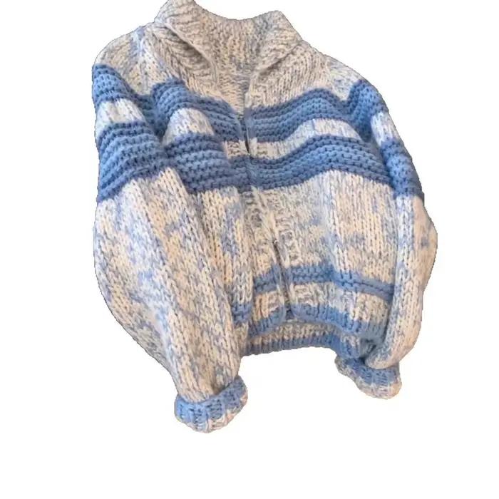 Cardigan Coréen Décontracté Bleu En Polyester Pour Femmes Occasions Automnales Hivernales