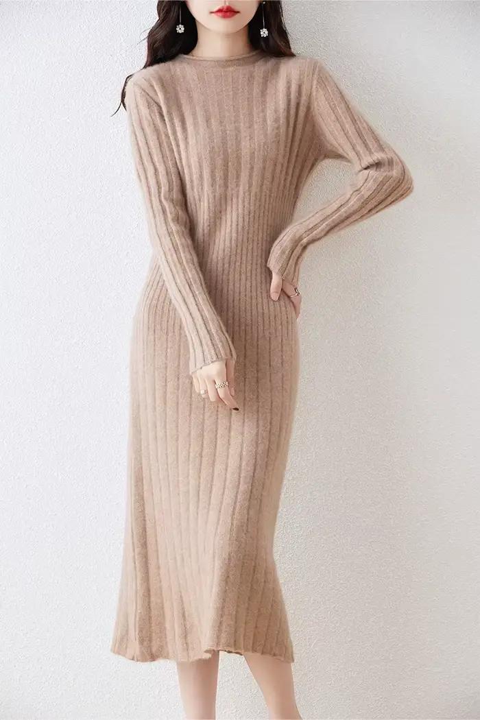 Robe pull longue en laine mérinos pour femme