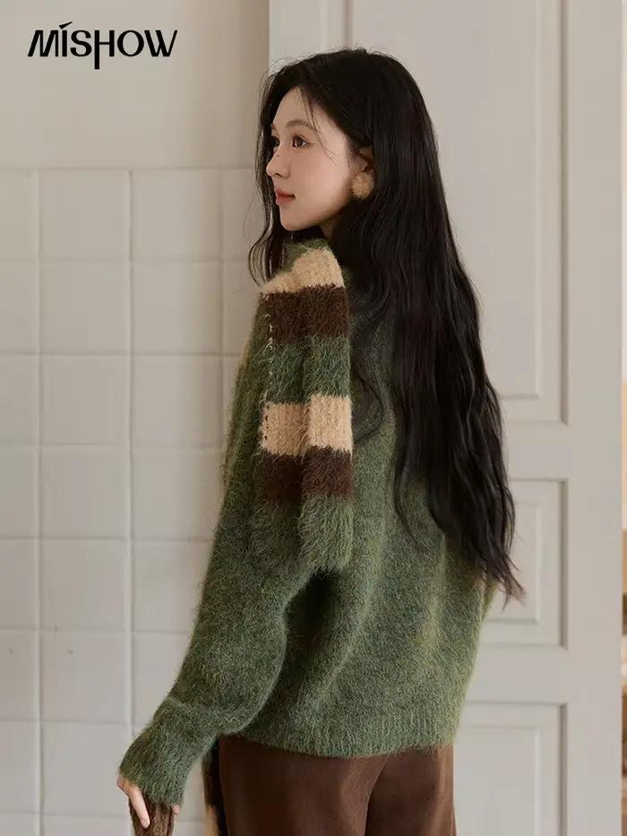 MISHOW noël femmes français rétro écharpe pull deux pièces ensemble 2025 hiver vert tricoté