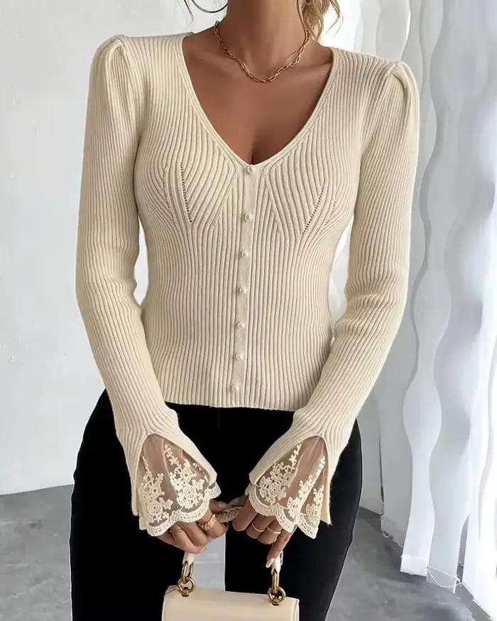 Haut en tricot Pull Dentelle tricoté pour femme