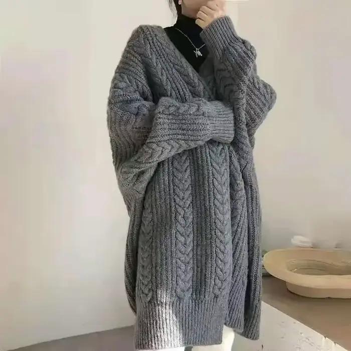 Cardigan femme ample col en V en coton polyester acétate pour automne hiver style coréen Harajuku occasions spéciales