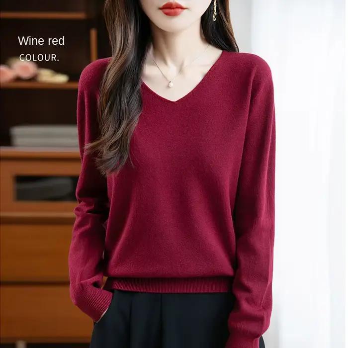 Pull femme col en v automne hiver basique chaud