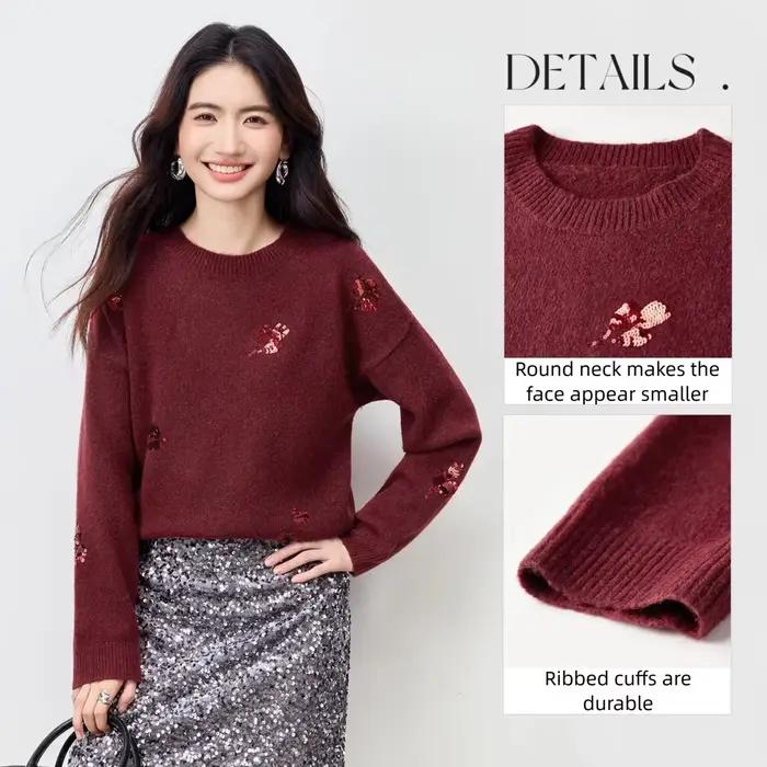 Pulls Sentubila Pailletés Élégants pour Femmes Hiver Luxe Bureau Chic Occasions Spéciales