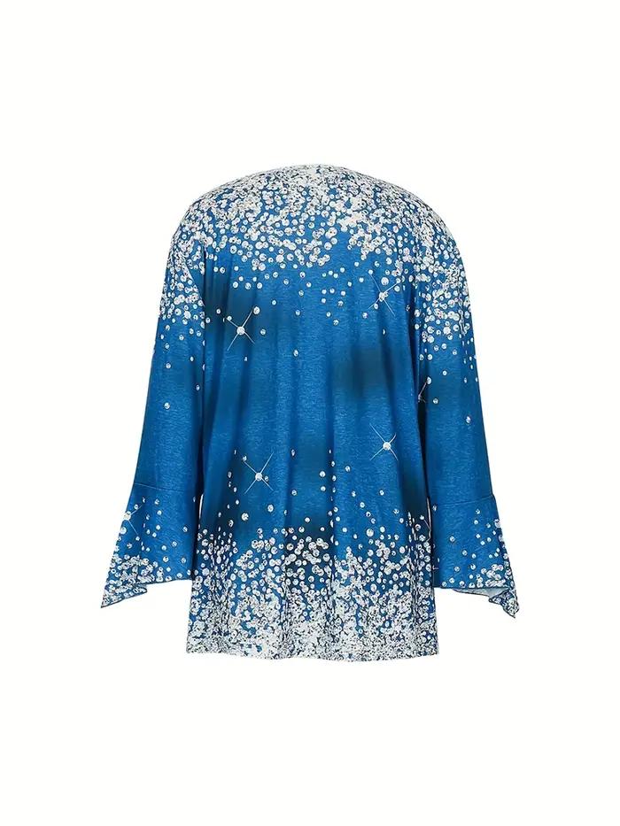 Pull à col rond et manches évasées imprimé pour femme, taille plus, haut décontracté d'automne, col en V à pois, tenue décontractée pour tous les jours