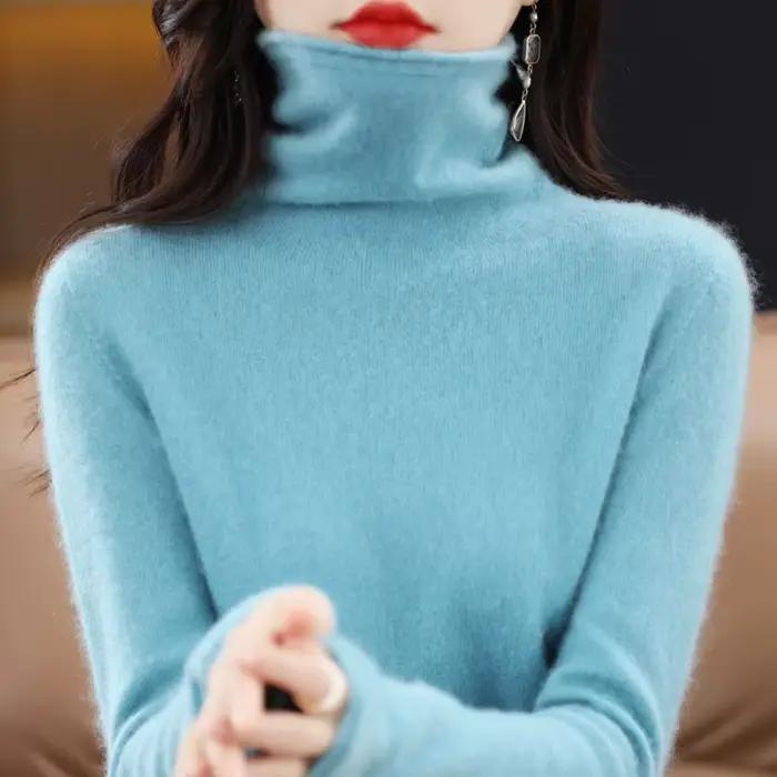Pull à col roulé en laine mérinos pour femme