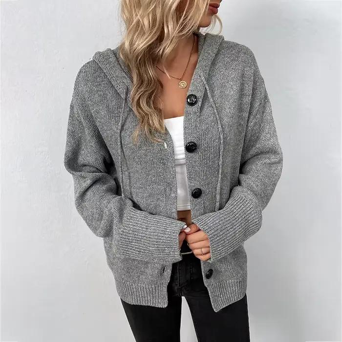 Cardigan tricoté à capuche pour femmes