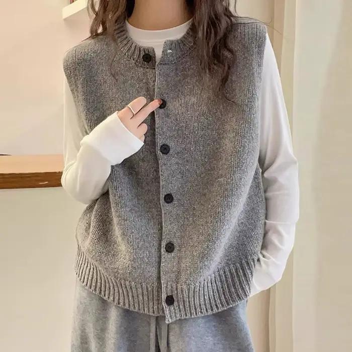 Tricoté femmes pull gilet nouveau sans manches col rond noir tricot