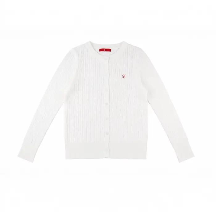 Cardigan CH en coton torsadé brodé pour femmes, coupe ajustée, col rond, boutons devant, four seasons, shopping, casual wear ```
