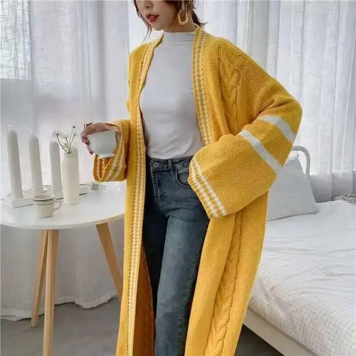 Cardigan long à rayures pour femmes