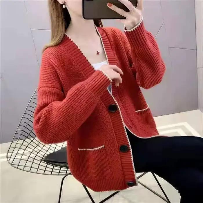 Cardigan Harajuku Tendance Patchwork Élégant Femme Style Coréen Chic Bureau Occasions Spéciales Automne Hiver