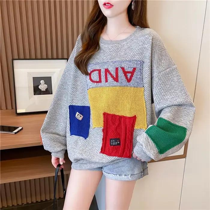Pull femmes 2025 mode Version coréenne coupe ample à manches longues Patch Design sens Niche col rond